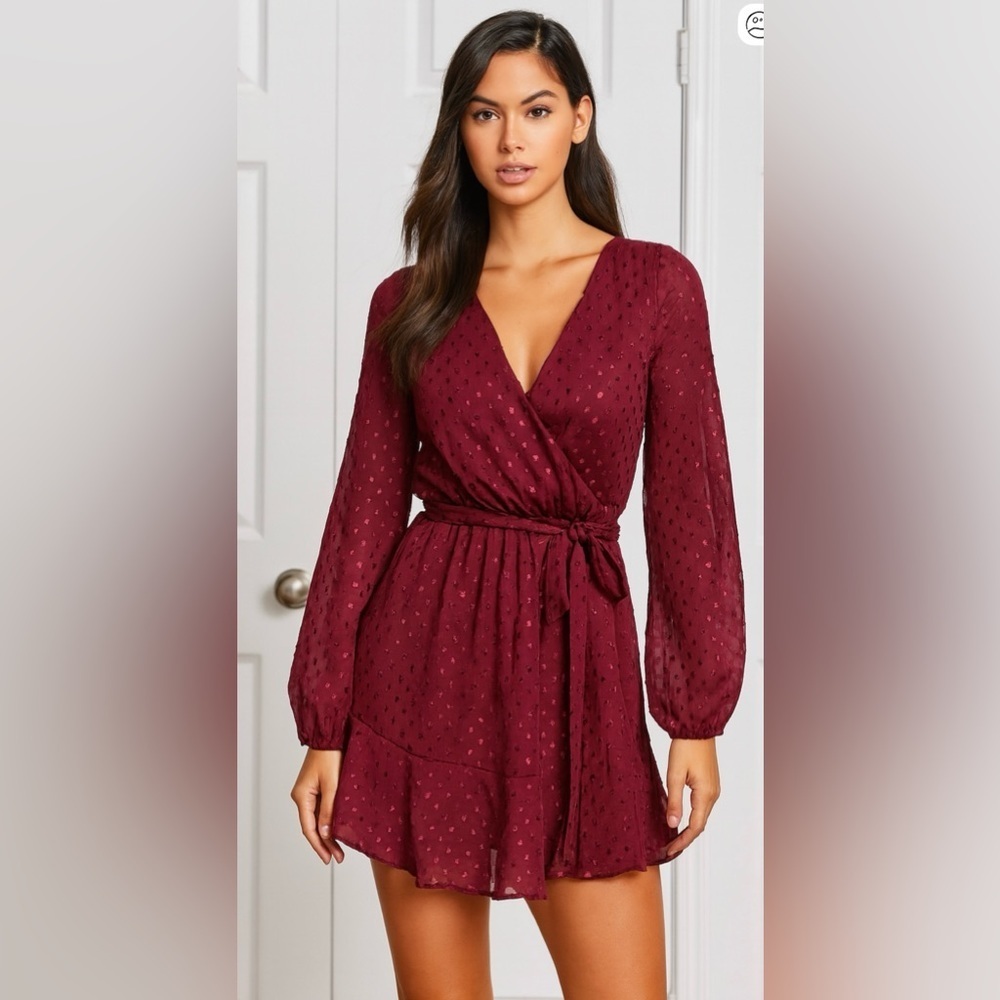 Fit & Flare Chiffon Dress Long Puff Sleeves Size 4 NWT Premier Amour - Picture 9 of 13